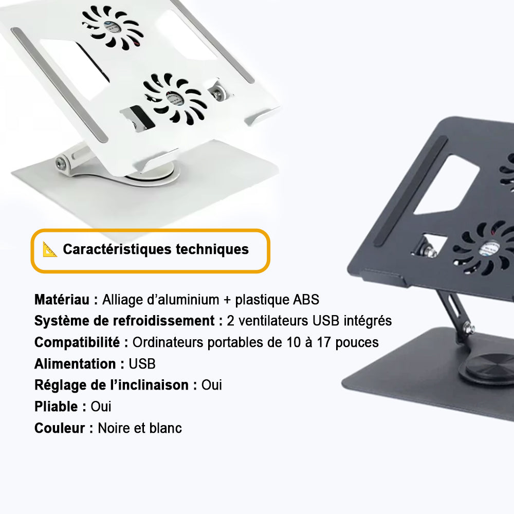 Support d’Ordinateur Portable Ajustable avec Double Ventilateur